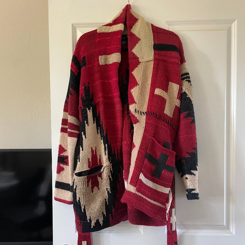 Vintage Lauren POLO hand knit sweater coat blanket oversized chunky Collectible